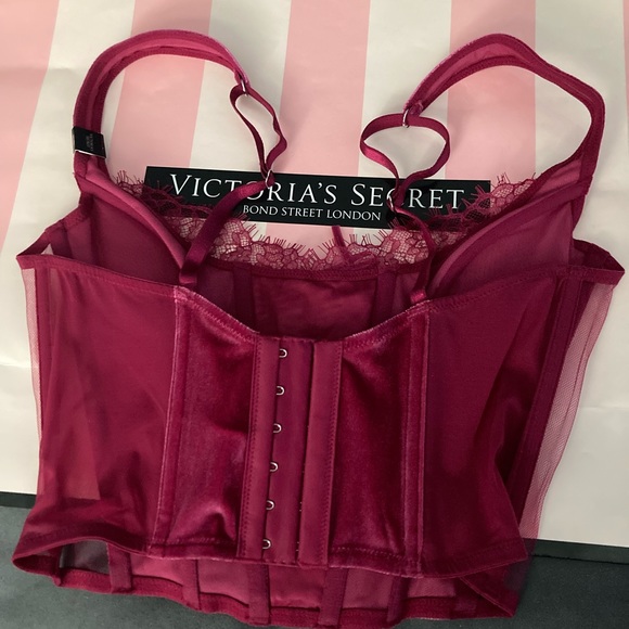 NWT VS velvet & sheer mesh lace up corset top - Picture 9 of 13